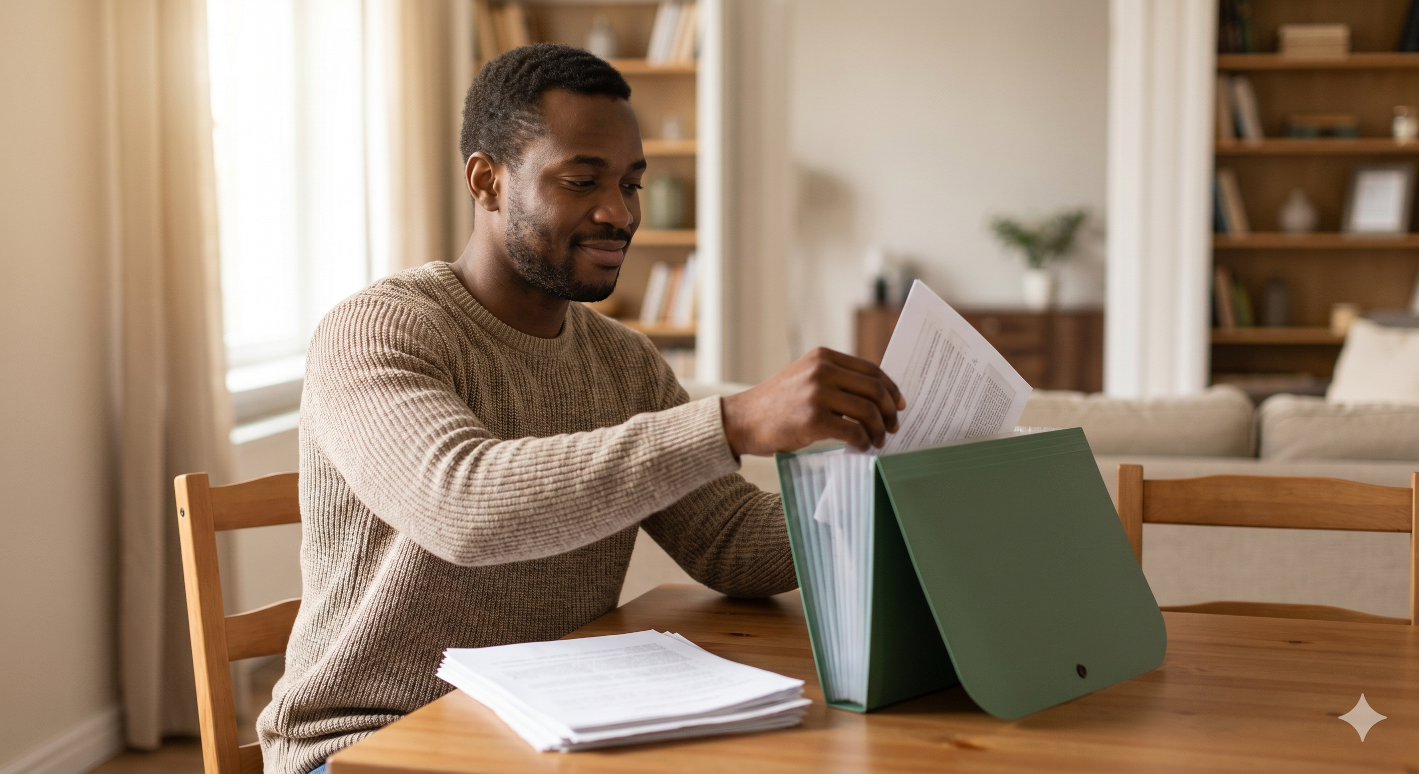 Man sorting papers at a desk